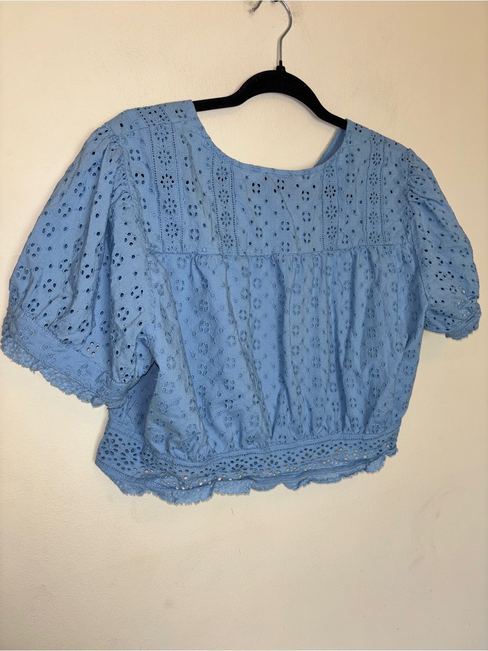 J Crew Babydoll Cropped Top Sz XXL Eyelet Lace 100% Cotton Lined Ruffles Dainty - Picture 7 of 9